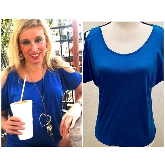 Forever 21 Royal Blue Cold Shoulder Top Size Small - Picture 3 of 7